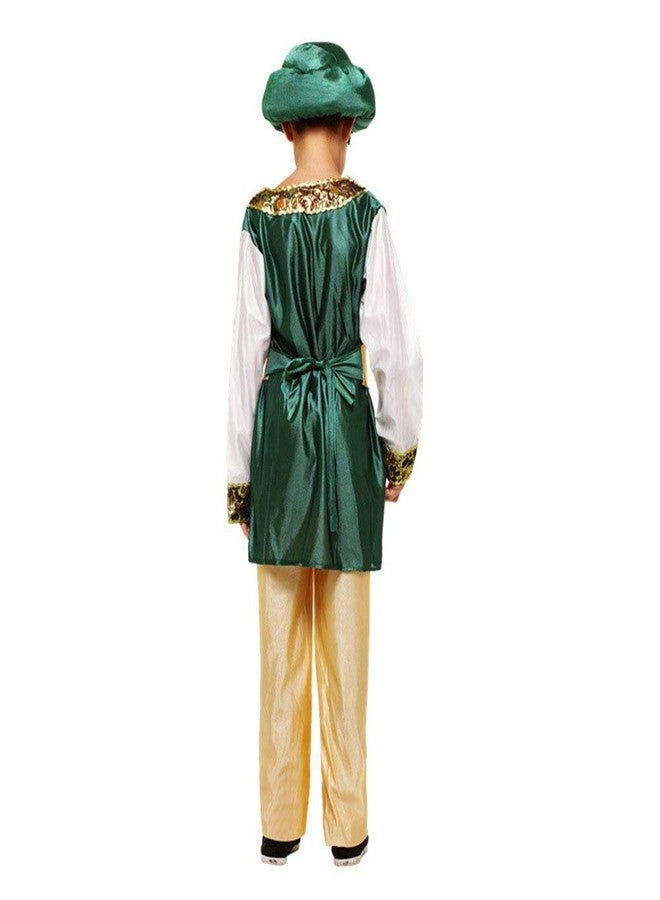 STIOEDYUAN Children's Arab Prince Costume Egypt King Shiek Aladdin Cosplay Boys Arabian Genie Halloween Fancy Dress (Green, 10-12 Years) - Image 4